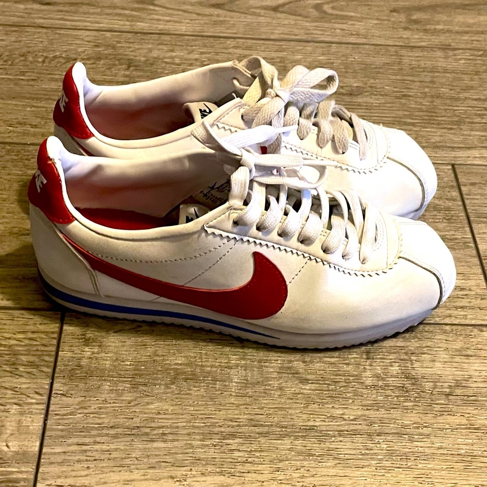 Red white and blue Nike classic Cortez